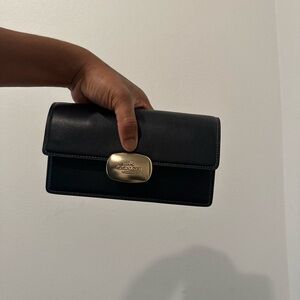 Coach Black Leather Wallet with Gold Accent